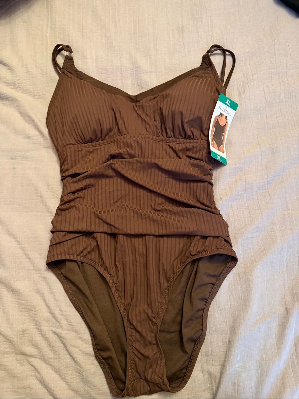 Ellen Tracy Brown Ribbed One-Piece Swimsuit